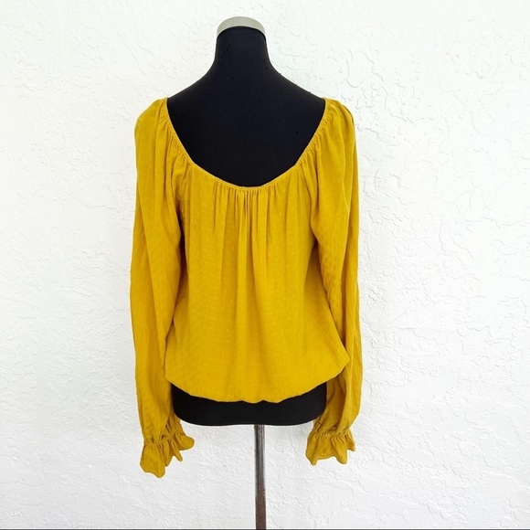 Ramy Brook Jacquard Puff Sleeve Blouse in Gold Large - Picture 5 of 7